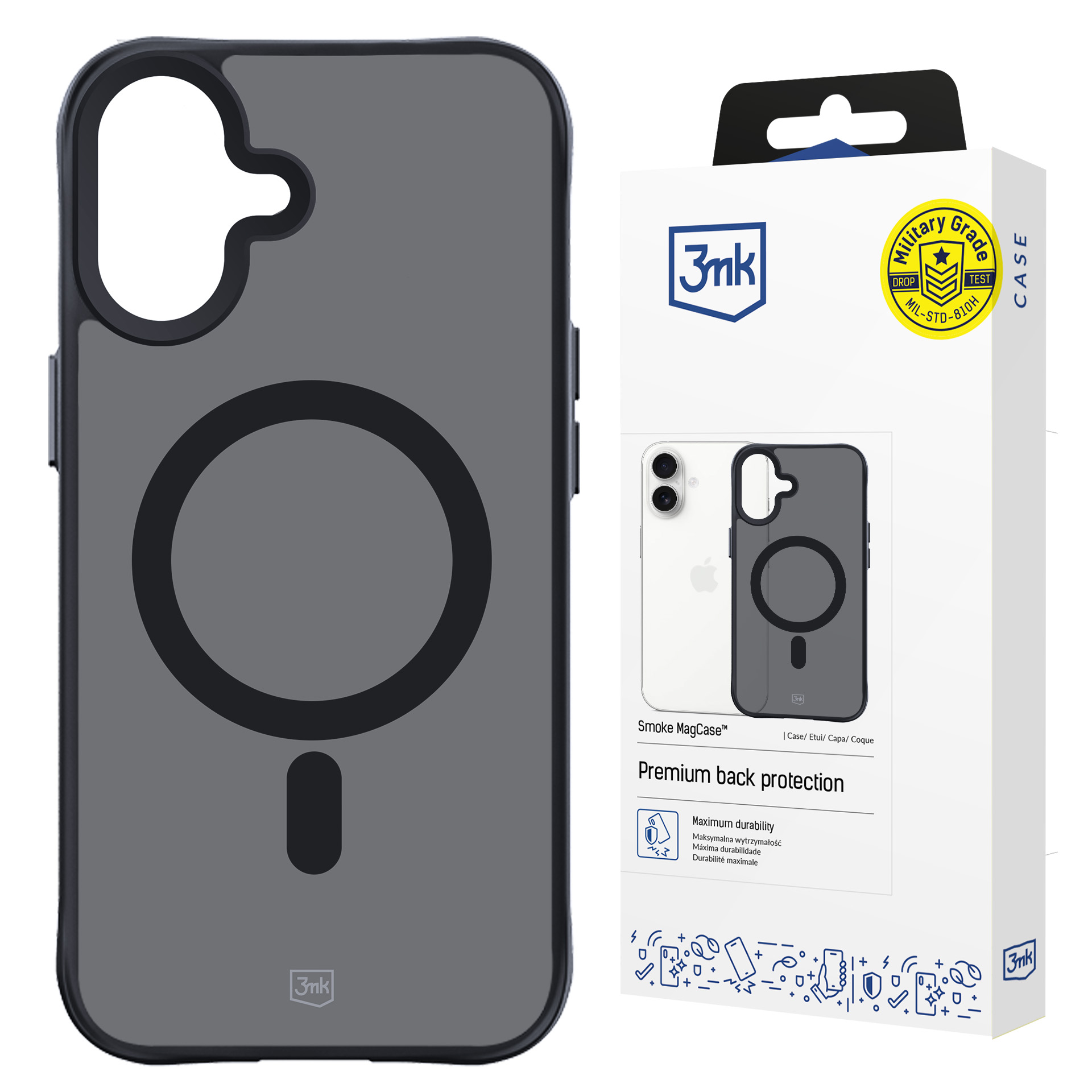 3mk Smoke MagCase with MagSafe jaoks iPhone 16 - semi-läbipaistev