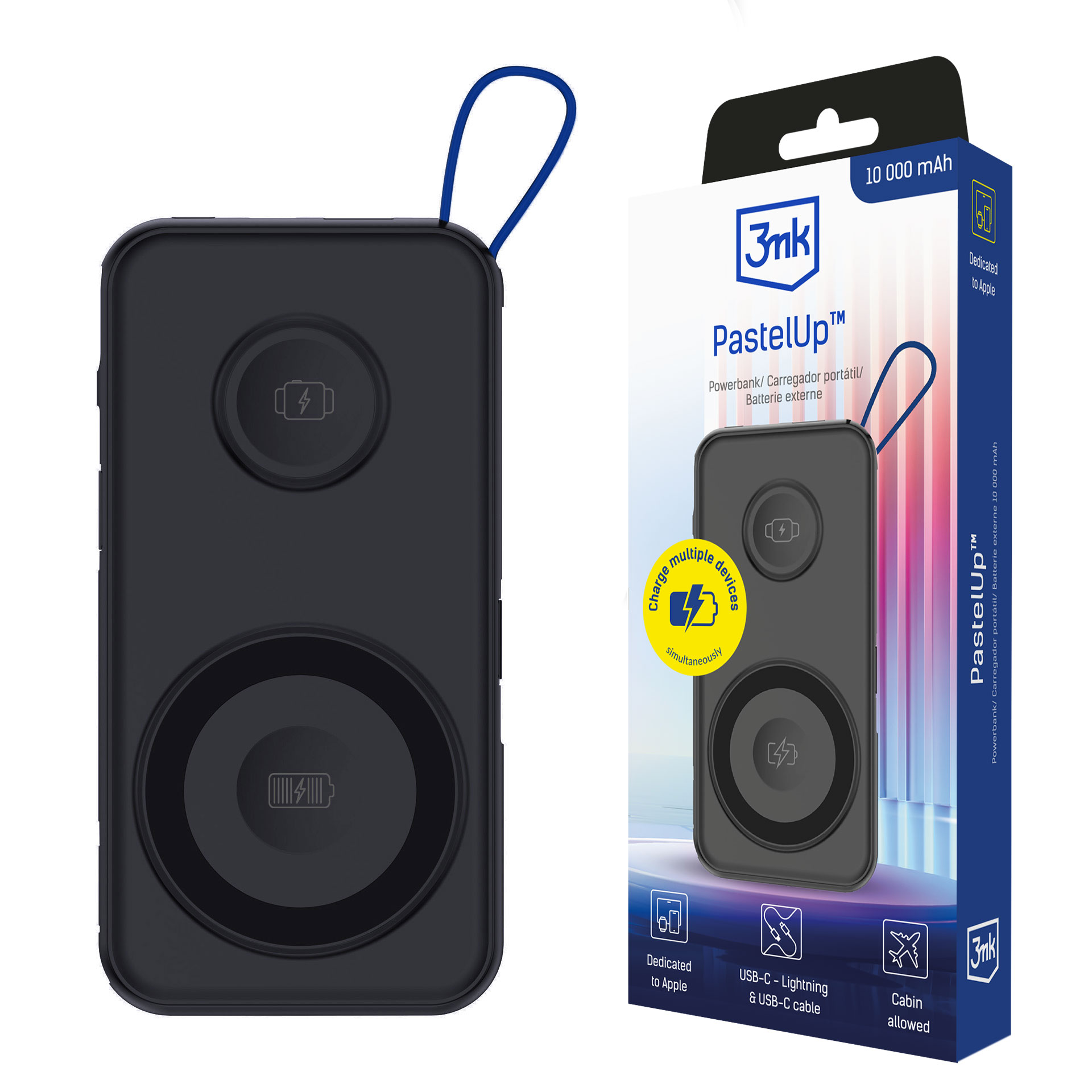 Powerbank 3mk PastelUp 10,000mAh 22.5W USB 1A1C - must