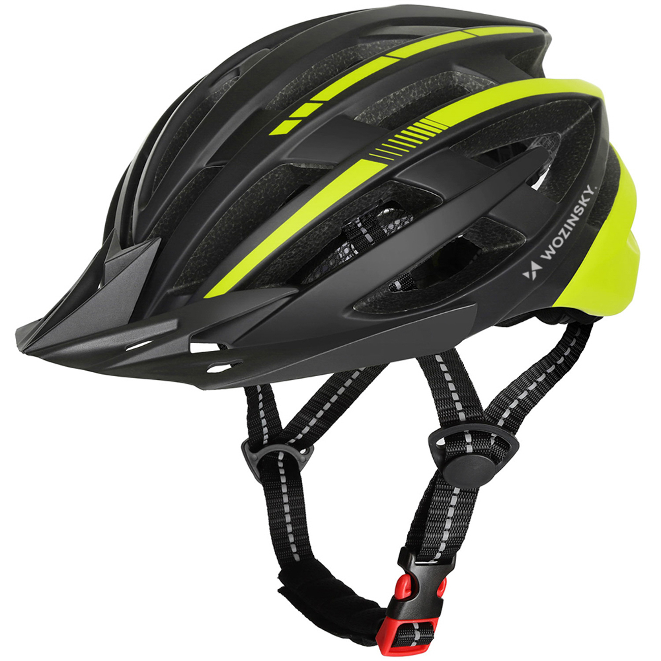 Wozinsky MTB jalgrattakiiver eemaldatava visiiri ja tagumise USB tulega L - must ja kollane