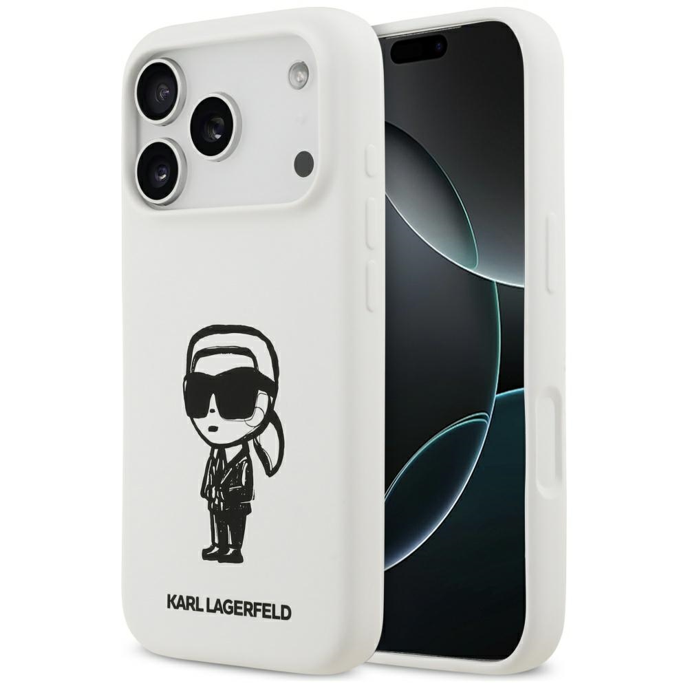 KARL LAGERFELD ümbris jaoks IPHONE 17 Pro compatible with MagSafe KLHMP17LSKIGROH (Silicone W/ KL Sketch & Logo) valge