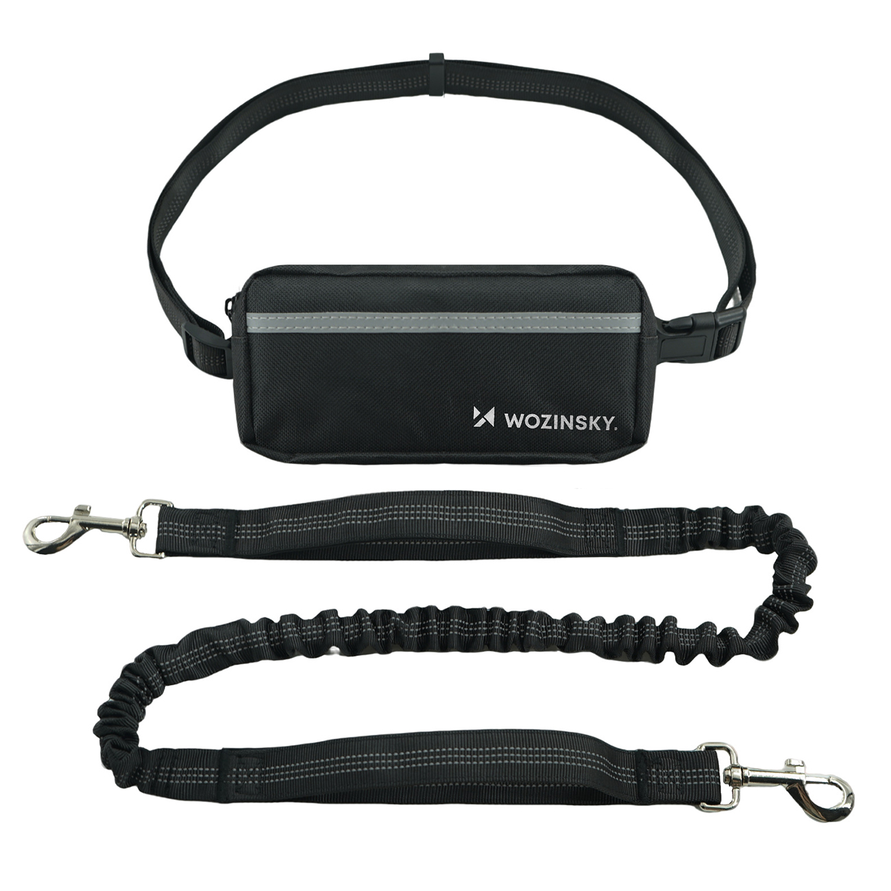 Wozinsky WPST-01 puusavöö kotikese ja elastse jalutusrihmaga koeraga jooksmiseks - must