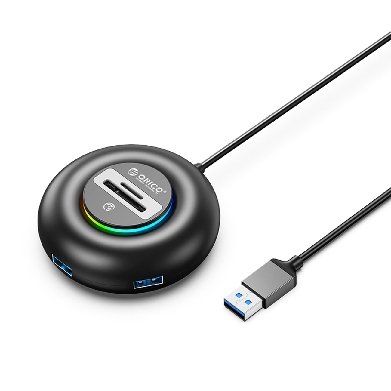 Orico YXR4 RGB USB Hub 4-Port USB-A 3.0 with SD and microSD Reader 1.8m - Black
