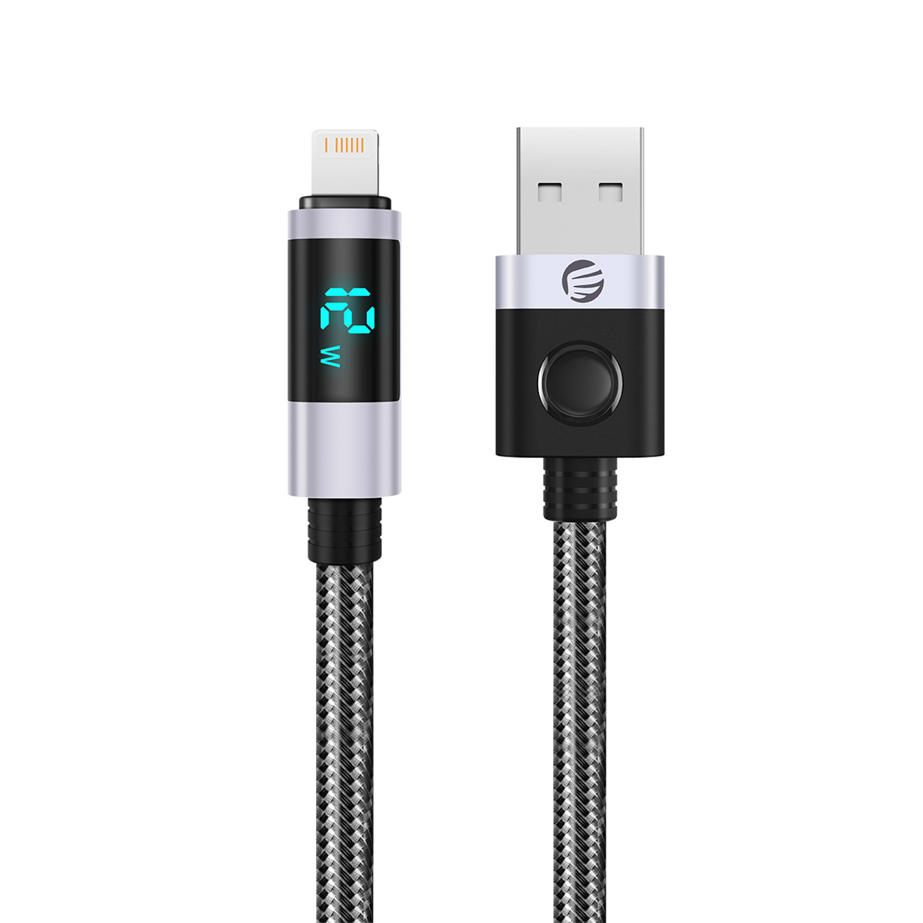 Orico LDA2L USB-A–Lightning, 12 W kaabel LED-ekraaniga, 0,5 m – must ja hõbedane