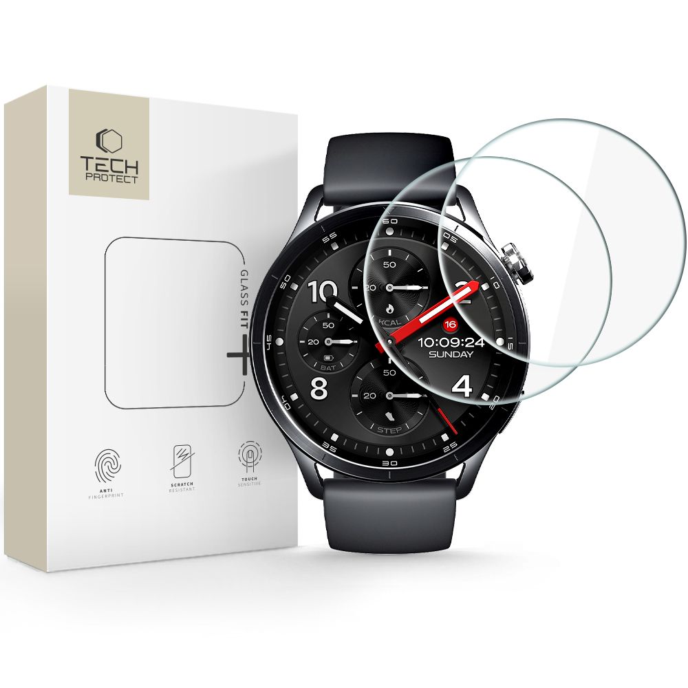 Tech-Protect Glass Fit+ 2 karastatud klaasi komplekt Xiaomi Watch S5 46 mm jaoks