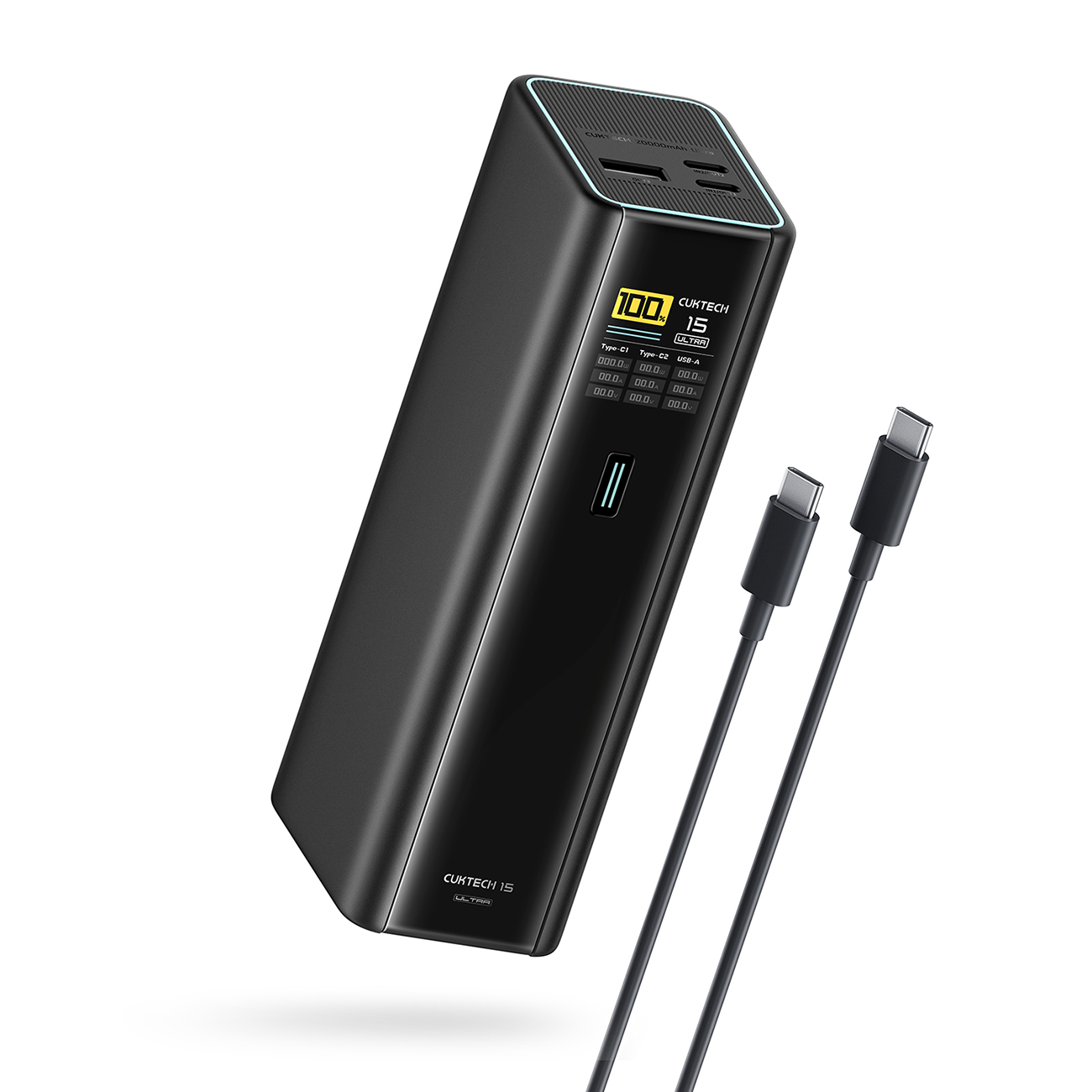 Cuktech PB200U akupank 20 000 mAh, 210 W, 2 USB-C- ja USB-A-pesaga, TFT-ekraani ja 240 W USB-C-kaabliga – must