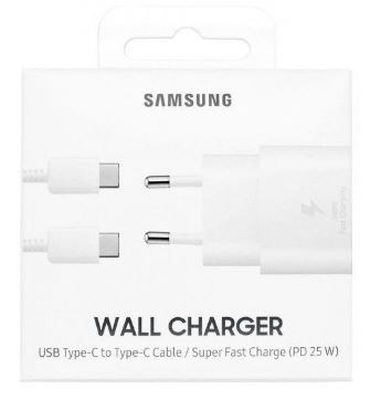 Laadija originaal Samsung Super Fast Charging (Type-C) EP-TA800XWEGWW (25W) valge + type-C kaabel karbiga