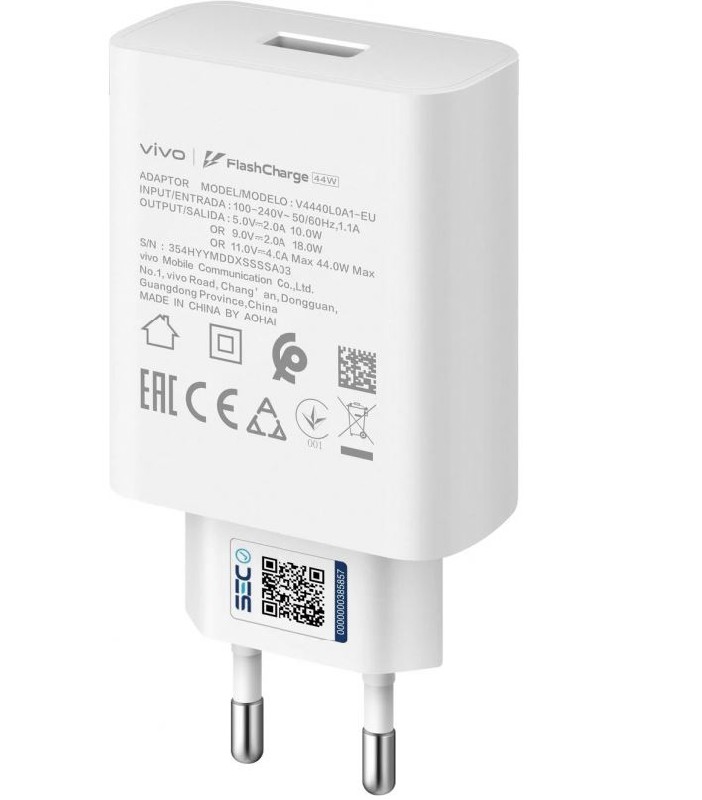 Laadija originaal Vivo 44W (1xUSB) valge karbis