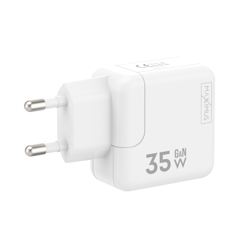 WALL CHARGER MX BURST GaN PD 35W, 2xUSB-C + C/C PD CABLE 65W WHITE