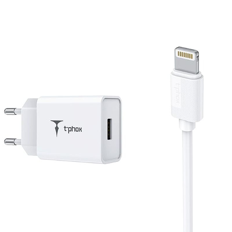 СЕТЕВОЕ ЗАРЯДНОЕ УСТРОЙСТВО T-PHOX MINI-EU LIGHTNING БЕЛОЕ 1.2M 2.4A