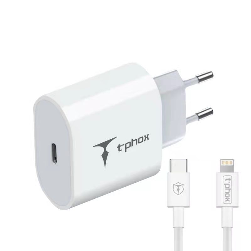 СЕТЕВОЕ ЗАРЯДНОЕ УСТРОЙСТВО T-PHOX ISPEED 20W USB-C/LIGHTNING КАБЕЛЬ БЕЛОЕ