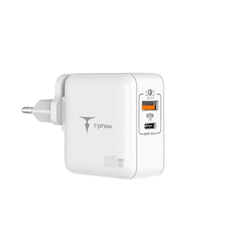 СЕТЕВОЕ ЗАРЯДНОЕ УСТРОЙСТВО T-PHOX MEGA T-PP09 GAN PD 65W USB/USB-C БЕЛОЕ