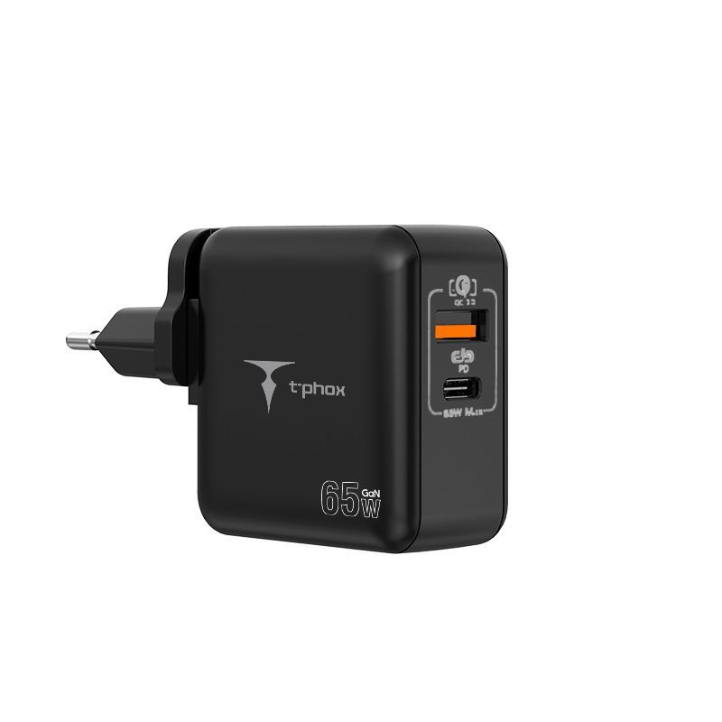 СЕТЕВОЕ ЗАРЯДНОЕ УСТРОЙСТВО T-PHOX MEGA T-PP09 GAN PD 65W USB/USB-C ЧЕРНОЕ