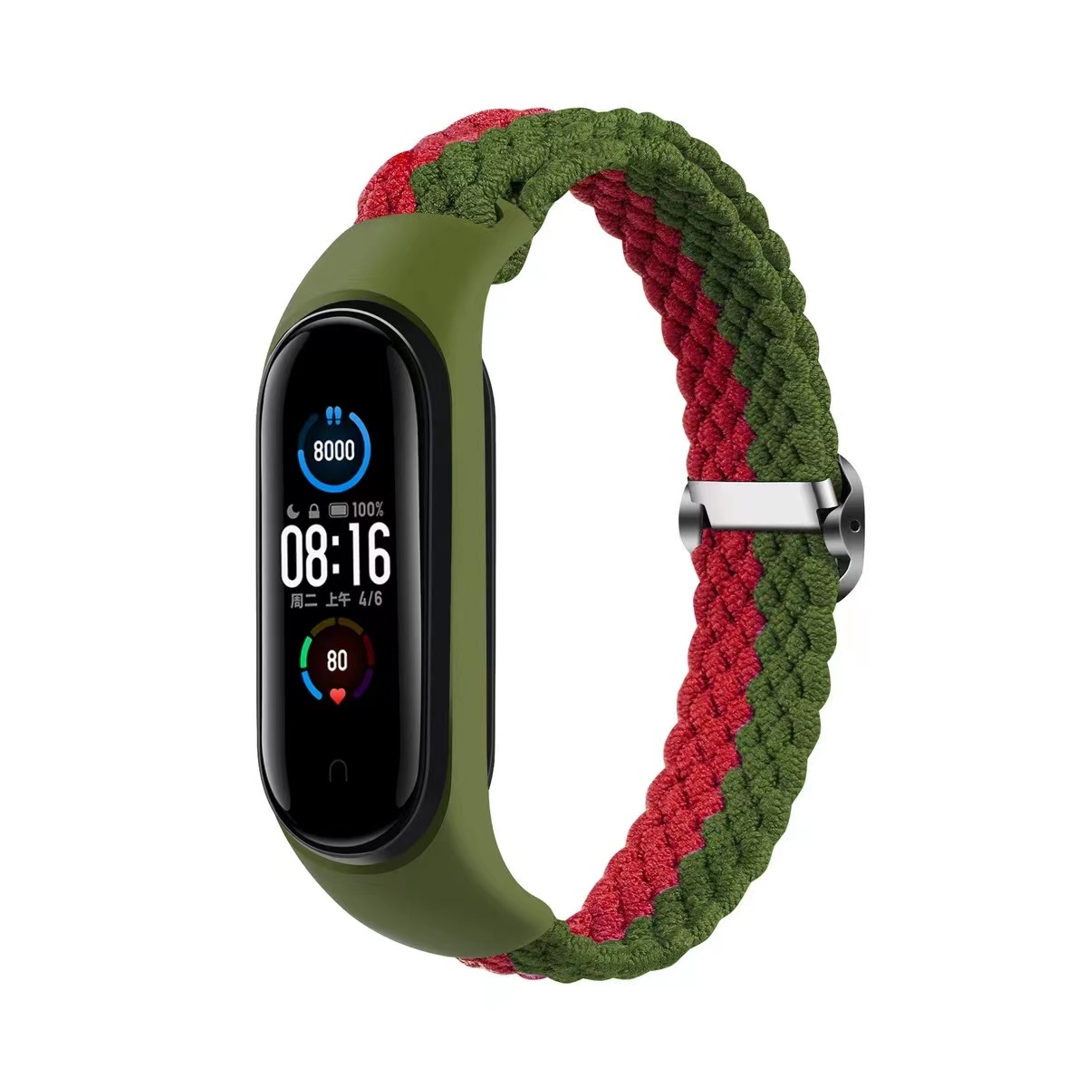 ПЛЕТЕНЫЙ РЕМЕШОК SMART BAND M5/M6/M7 ЗЕЛЕНО-КРАСНЫЙ