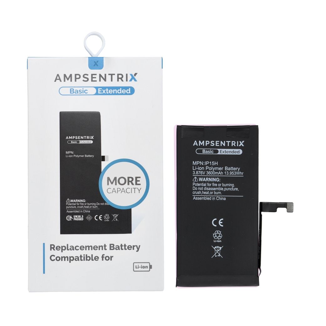 AmpSentrix Basic aku iPhone 15 jaoks (suure mahutavusega 3600 mAh)