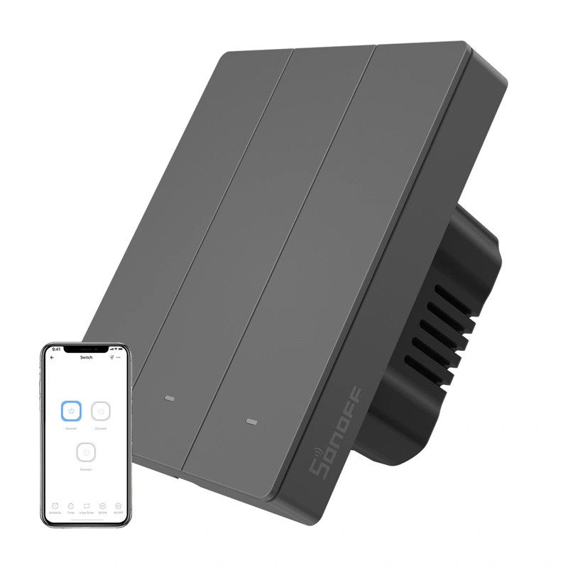 Умный WiFi настенный выключатель SONOFF M5-3C-80 (3-канальный, для рамки, графит)