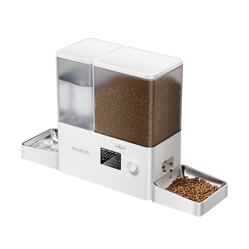Rojeco 2 in 1 lemmiklooma joogipurskkaev 3.5L ja söötja 5L, nupuga versioon (valge)
