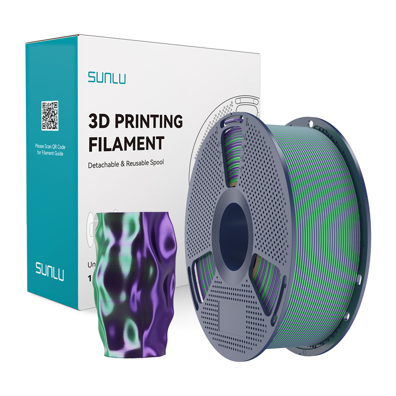 Sunlu PLA+ Silk kahevärviline filament (roheline ja lilla)