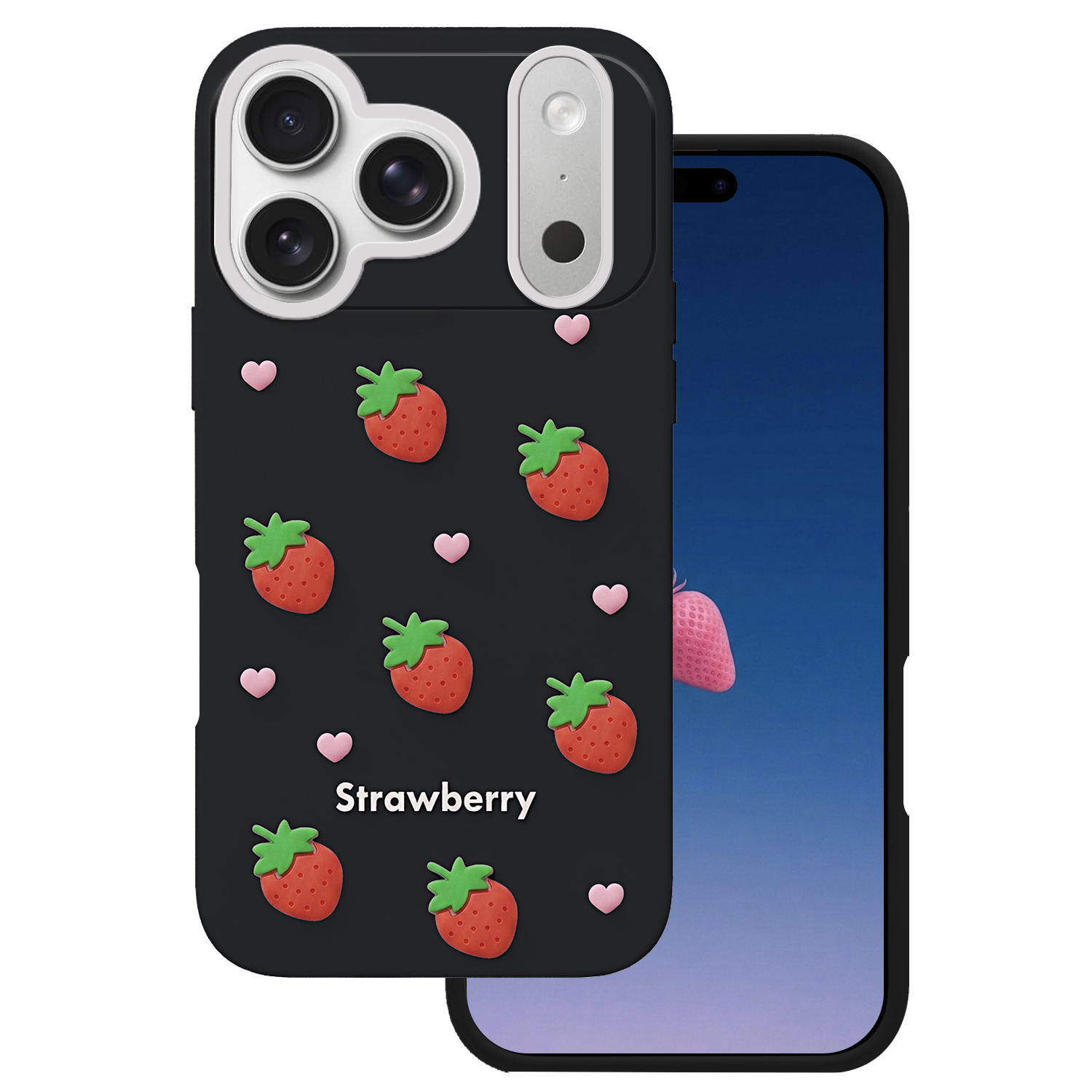 Клубничный чехол для iPhone 17 Pro Max / 18 Pro Max 6,9'' черный