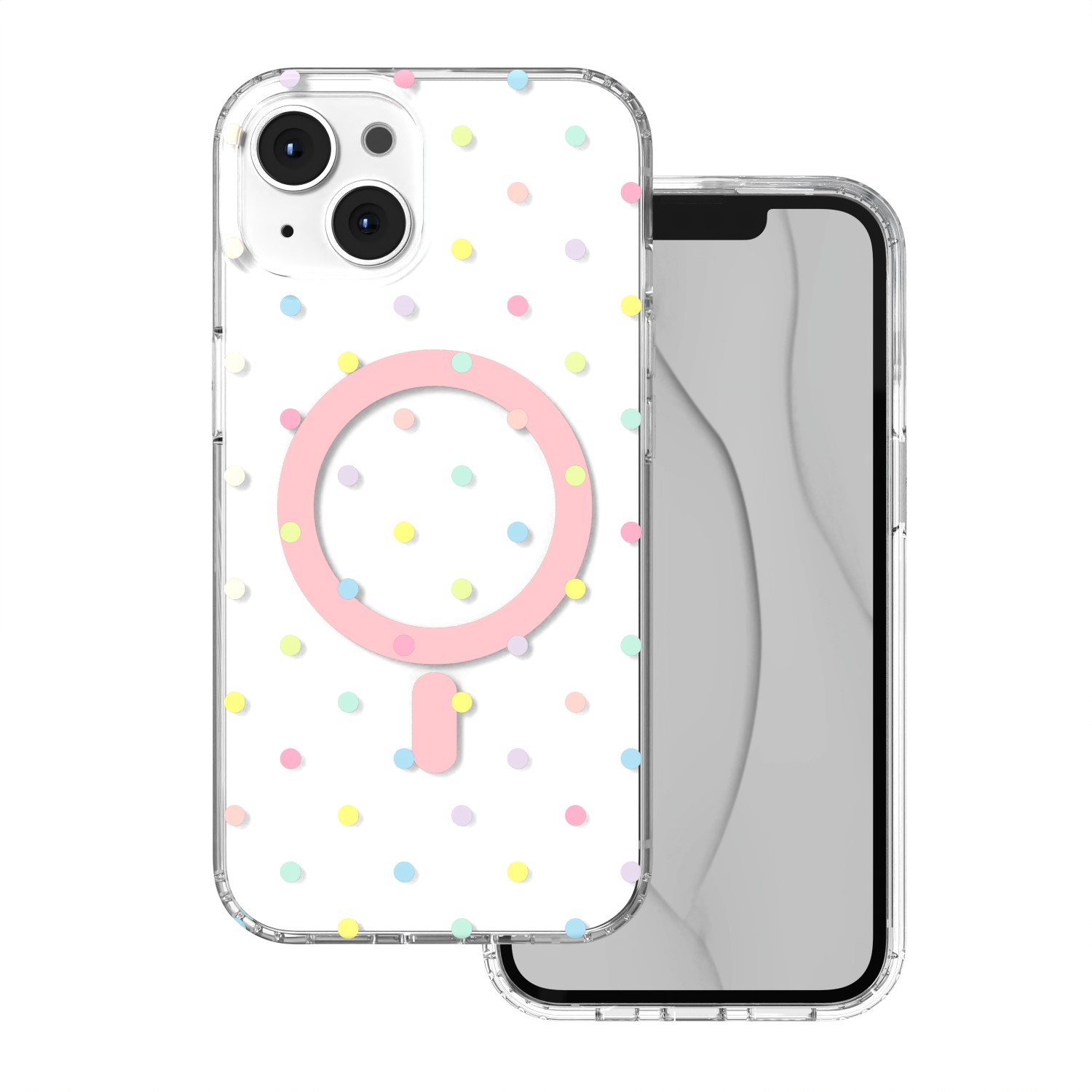 Bubble Dots Mag ümbris iPhone 13 / 14 6,1" jaoks, valge