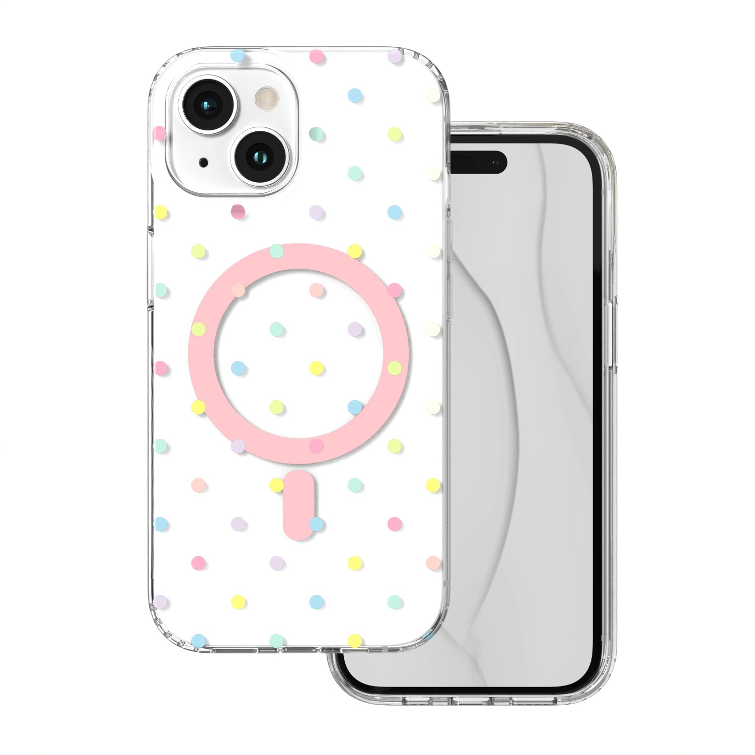 Bubble Dots Mag ümbris iphone 15 6,1" jaoks, valge