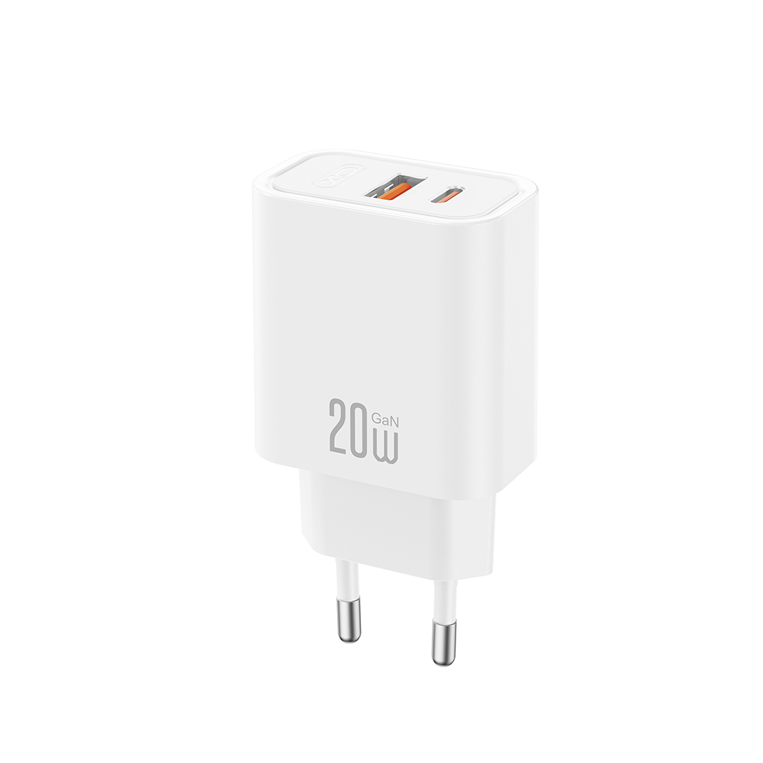 XO CE40 PD 20W seinalaadija, 1x USB-C, 1x USB, valge