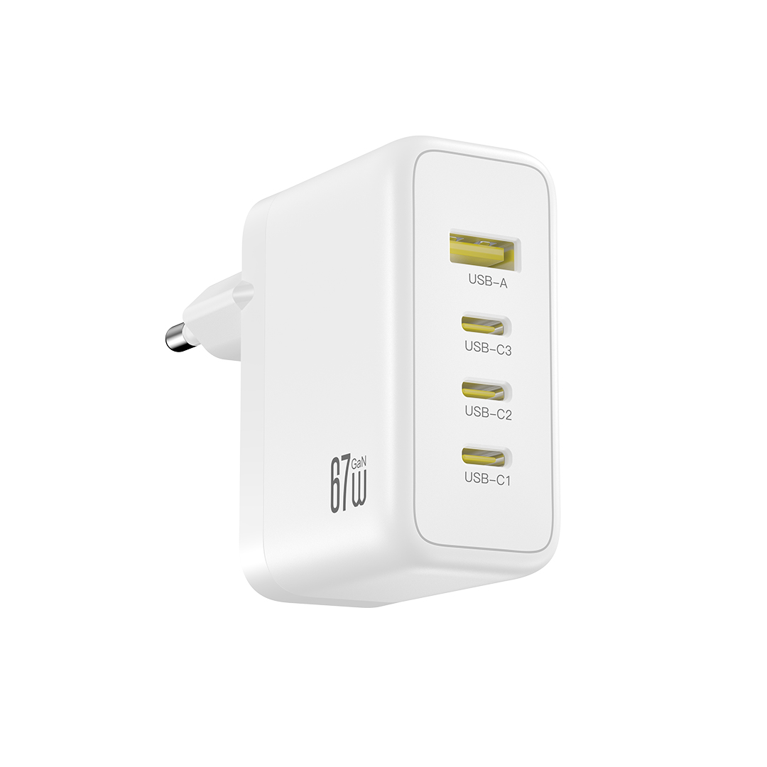 XO CE39 PD 67W seinalaadija, 3x USB-C, 1x USB, valge