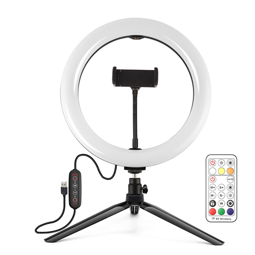 LED rõngaslamp 26cm statiiviga 8.3cm, telefonihoidik, USB