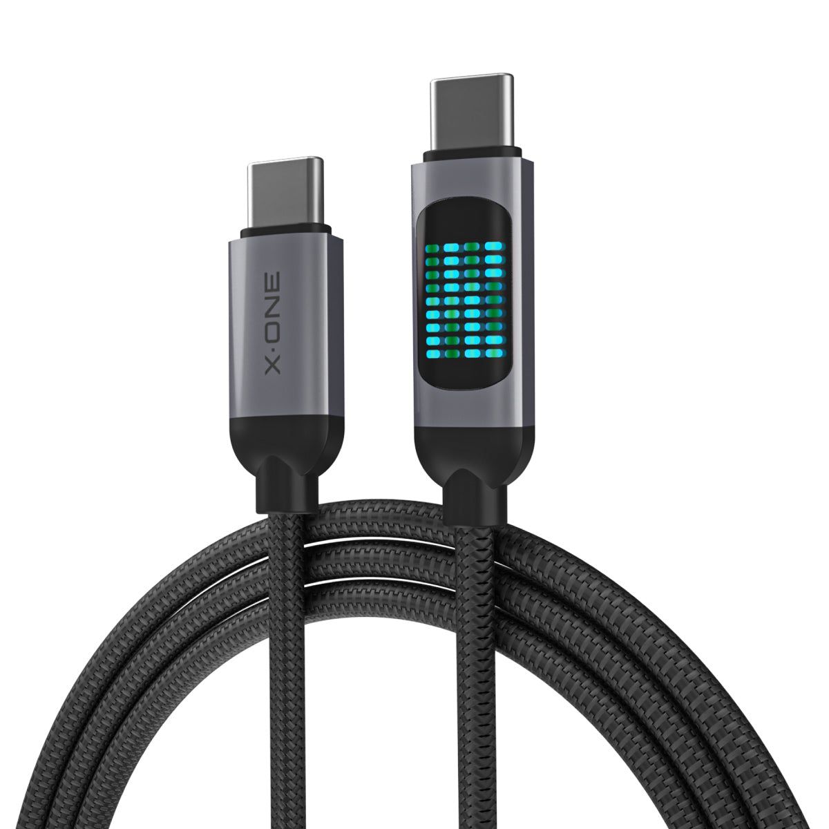 X-ONE FlowLink liikuva LED-valgusega andmekaabel – C–C tüüpi – 5A, kuni 100W, 1,2m, must