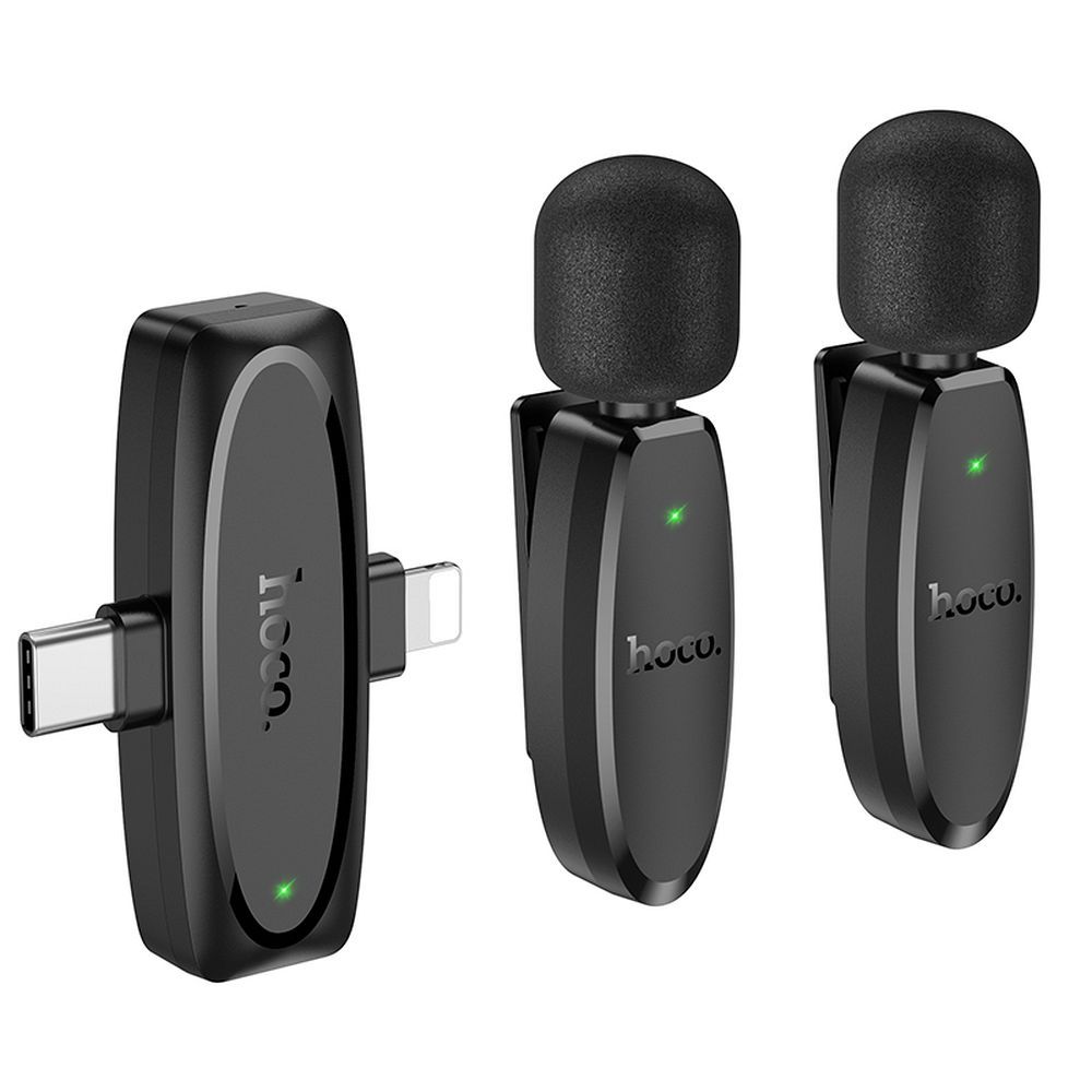 Hoco L15 juhtmevaba revääri mikrofon Lightning / USB-C, 2 tk, must