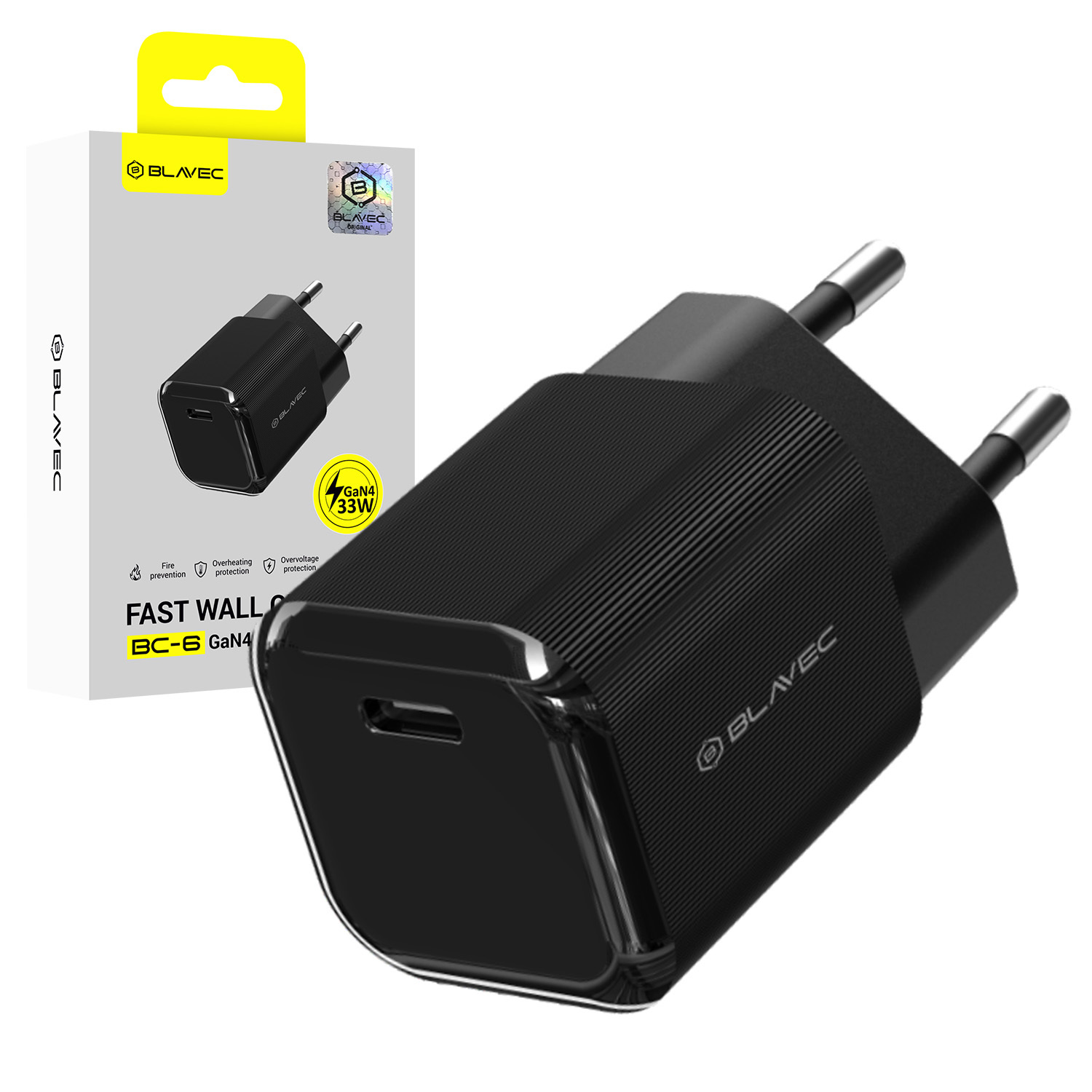 Blavec Wall charger BC-6 GaN4 - Type C - PD QC 33W 3A (TCBC6G4-CB333A) black