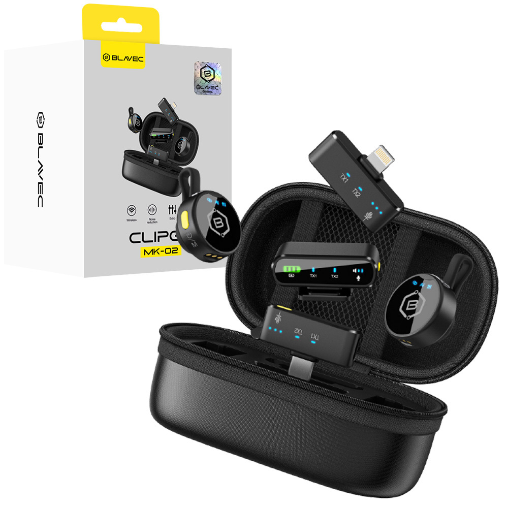 Blavec Lavalier mikrofonid x 2 MK-02 ClipGo Combo: Type C, Lightning, BT (LMMK02-B) must