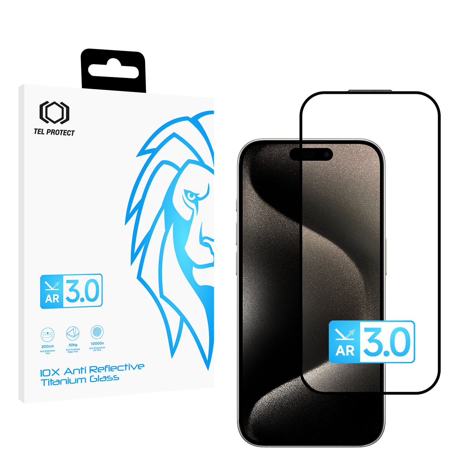 Karastatud klaas Tel Protect 10X AR 3.0 AntiReflective Titanium Iphone 15 Pro Max jaoks