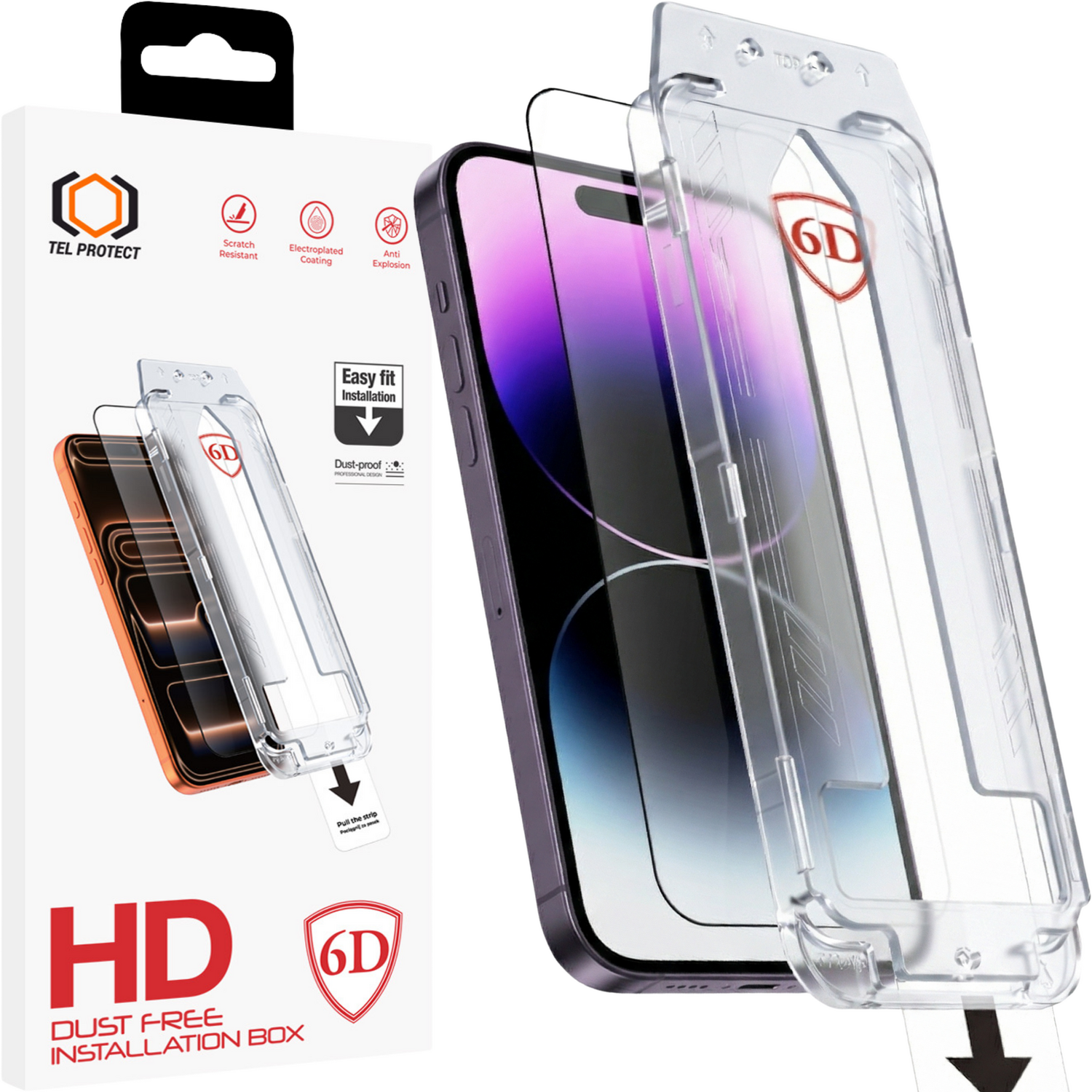 Tel Protect Dust-Free Easy Fit Full Glue 6D karastatud klaas Iphone 14 Pro must