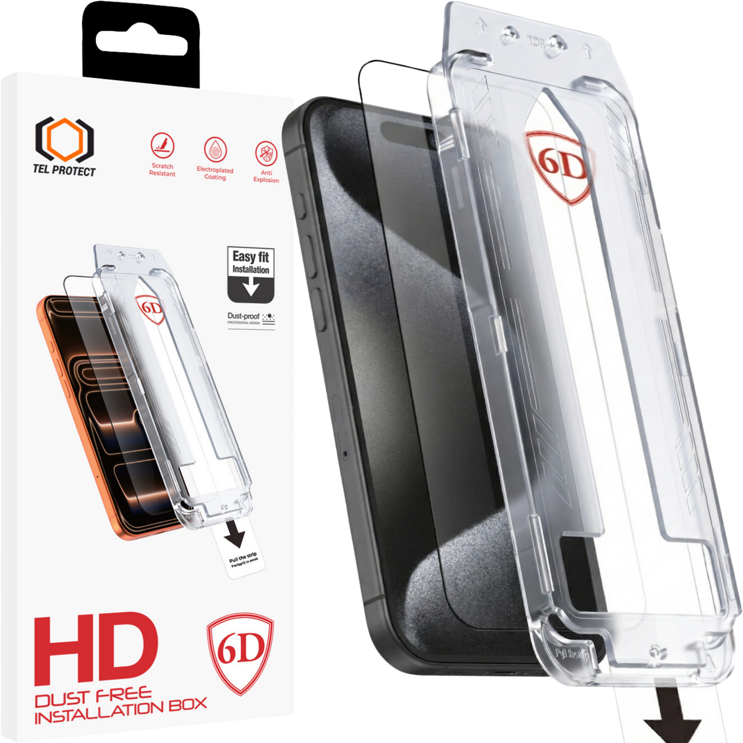 Tel Protect Dust-Free Easy Fit Full Glue 6D karastatud klaas Iphone 15 Pro must