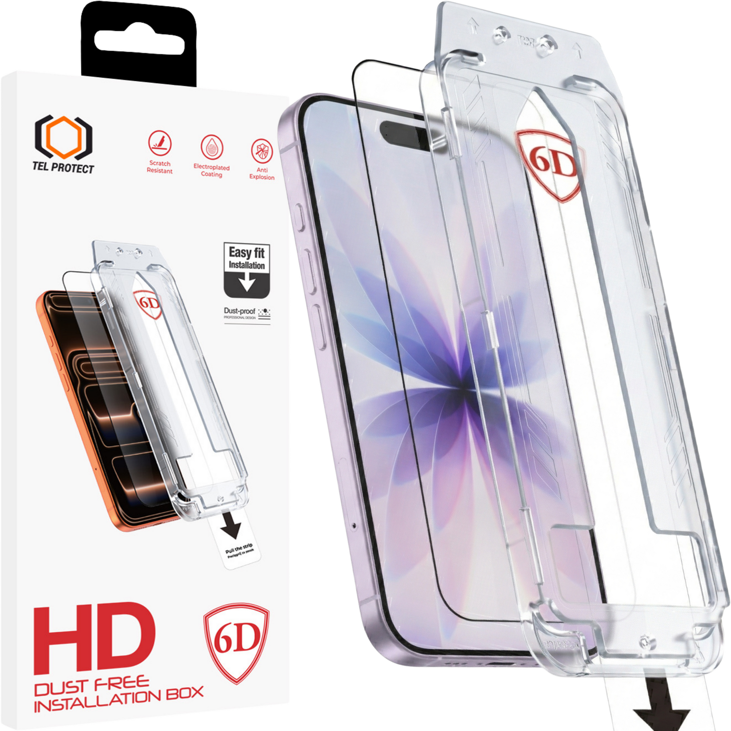 Tel Protect Dust-Free Easy Fit Full Glue 6D karastatud klaas Iphone 16 Pro/17 must