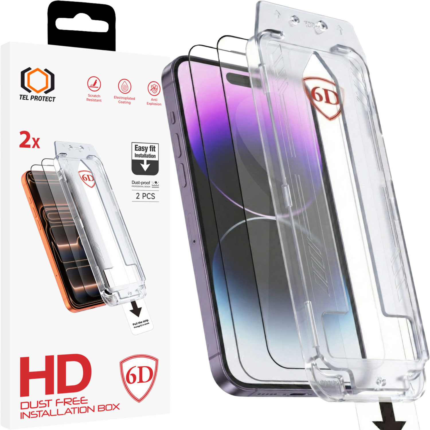 Tel Protect Dust-Free Easy Fit Full Glue 6D karastatud klaas Iphone 14 must - 2 tk