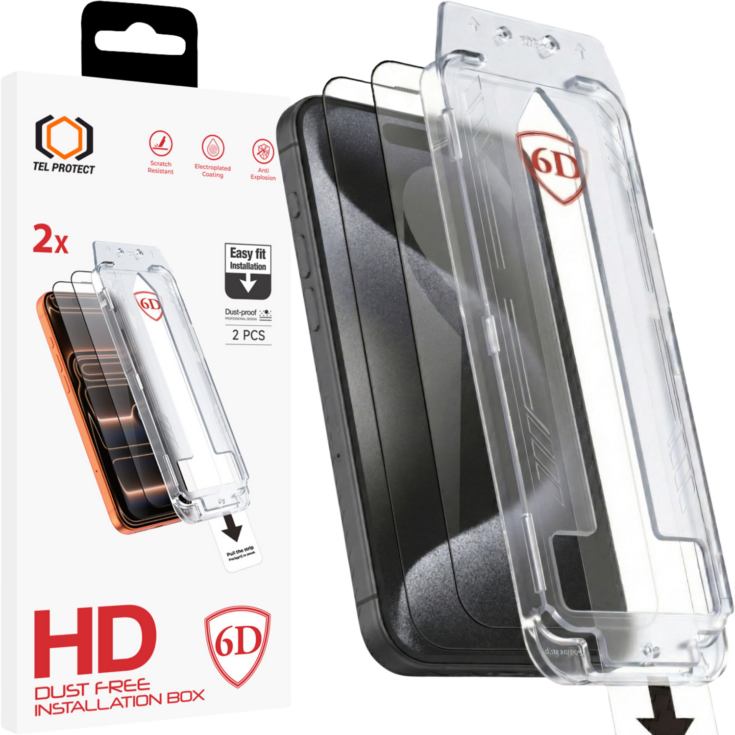 Tel Protect Dust-Free Easy Fit Full Glue 6D karastatud klaas Iphone 15 Pro must - 2 tk