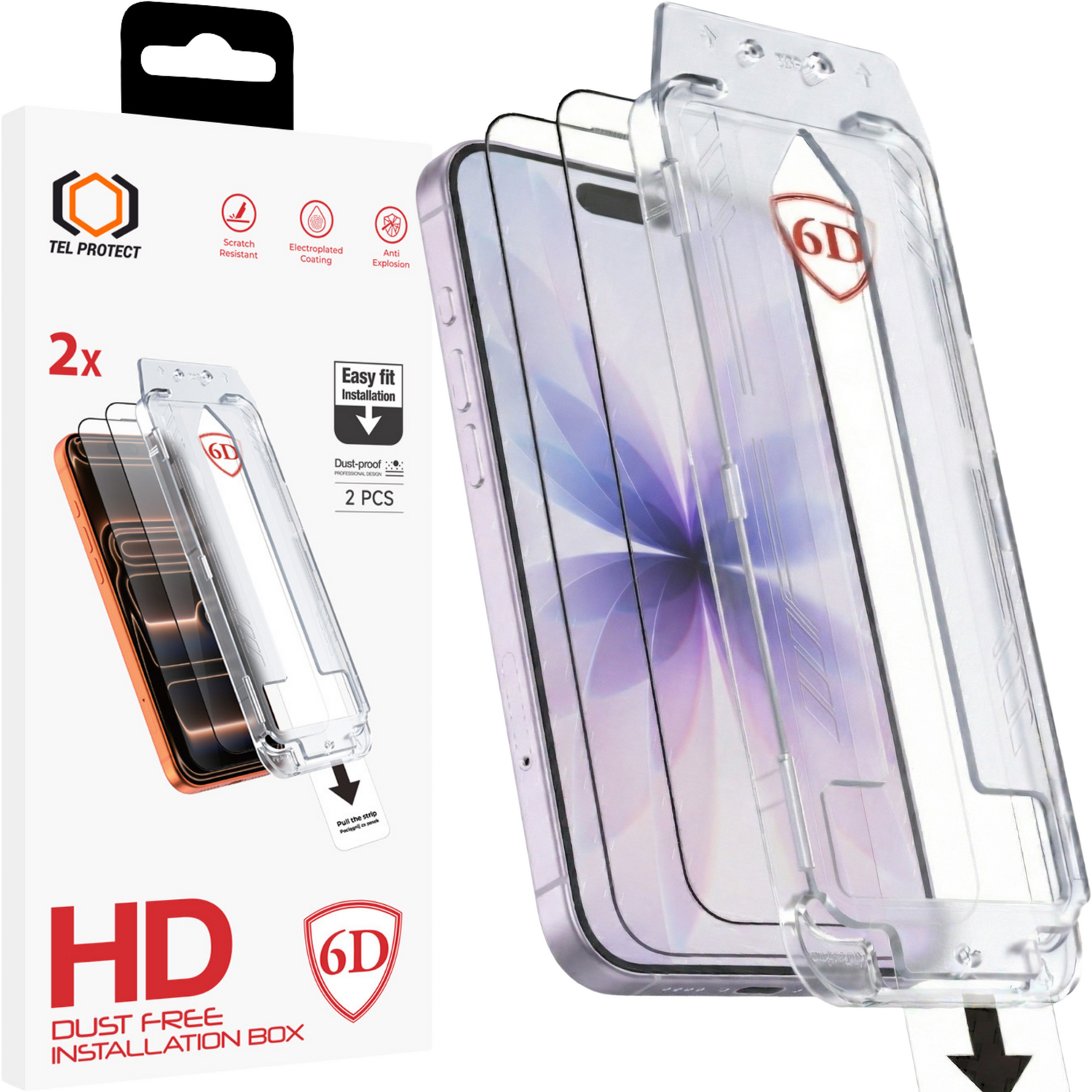 Tel Protect Dust-Free Easy Fit Full Glue 6D karastatud klaas Iphone 16 Pro/17 must - 2 tk