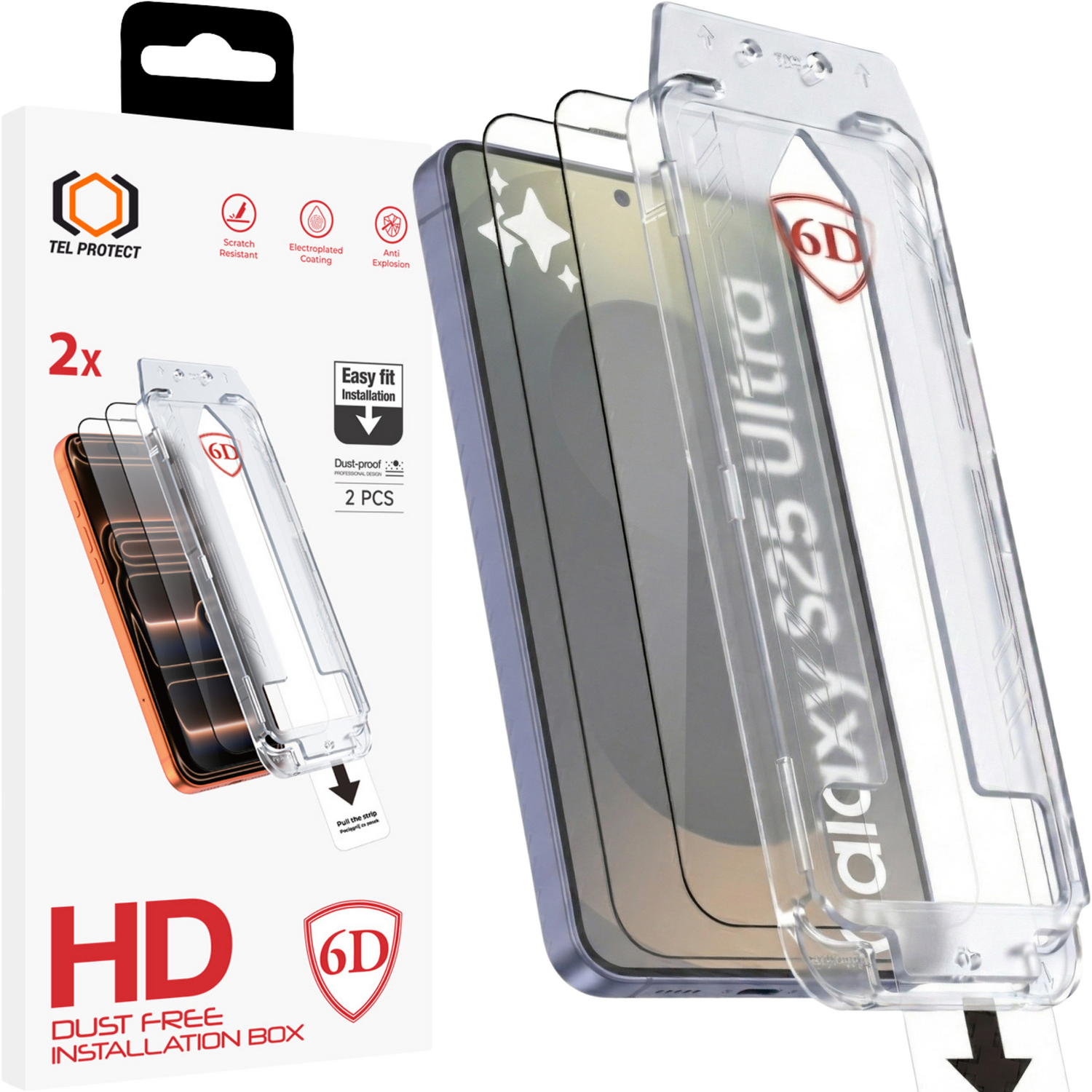 Tel Protect Dust-Free Easy Fit Full Glue 6D karastatud klaas Samsung Galaxy S25 must (sõrmejälje avamisega) - 2 tk