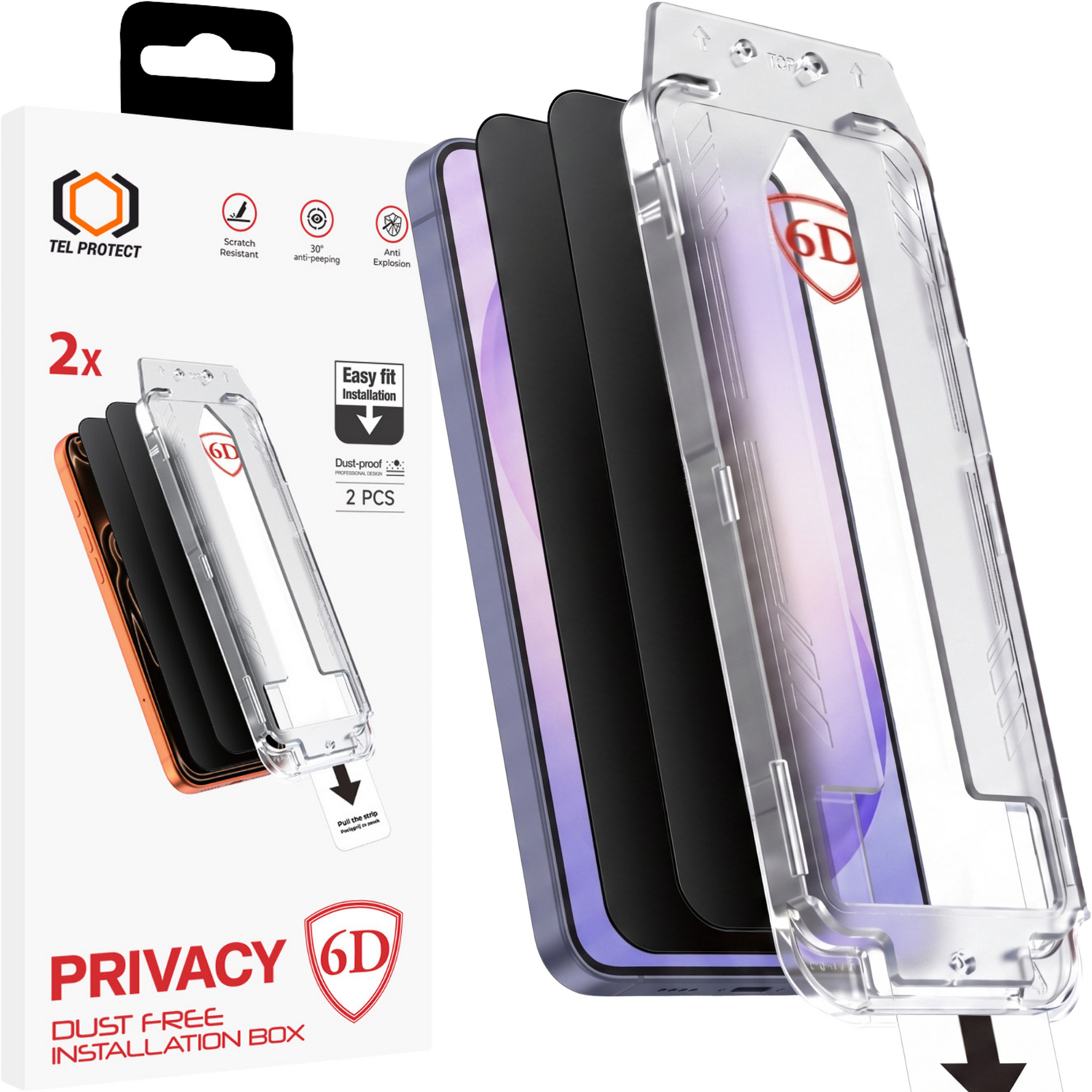 Tel Protect Dust-Free Easy Fit Privacy Full Glue 6D karastatud klaas Samsung Galaxy S26 Plus must (sõrmejälje avamisega) - 2 tk