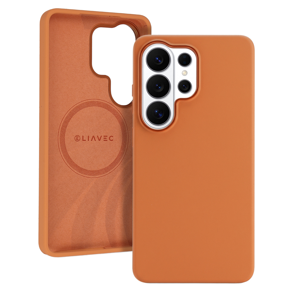 Liavec Silky ümbris metallist kaamera raamiga Samsung Galaxy S26 Ultra jaoks oranž