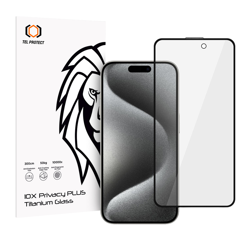 Karastatud klaas Tel Protect 10X Privacy Plus Titanium Iphone 16 Pro/17 jaoks (ümbrik)