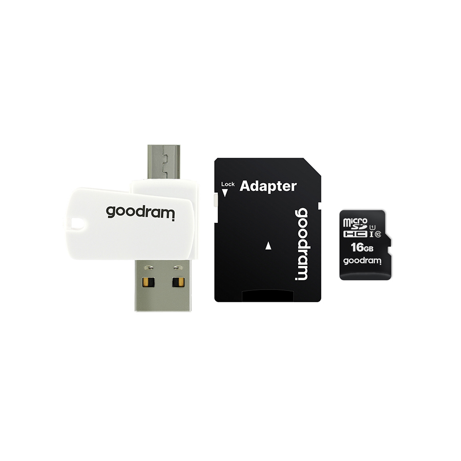 GOODRAM MicroSD-mälukaart All in one - 16GB koos adapteriga UHS I klass 10 100MB/s + kaardilugeja