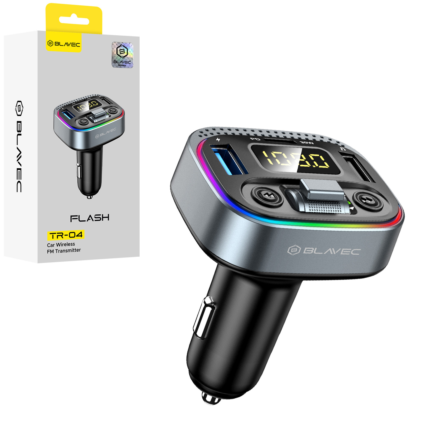 Blavec FM Transmitter Flash TR-04 MP3, Bluetooth - 2xUSB + Type C - QC3.0 18W PD 30W (TFMFTR04-B) black