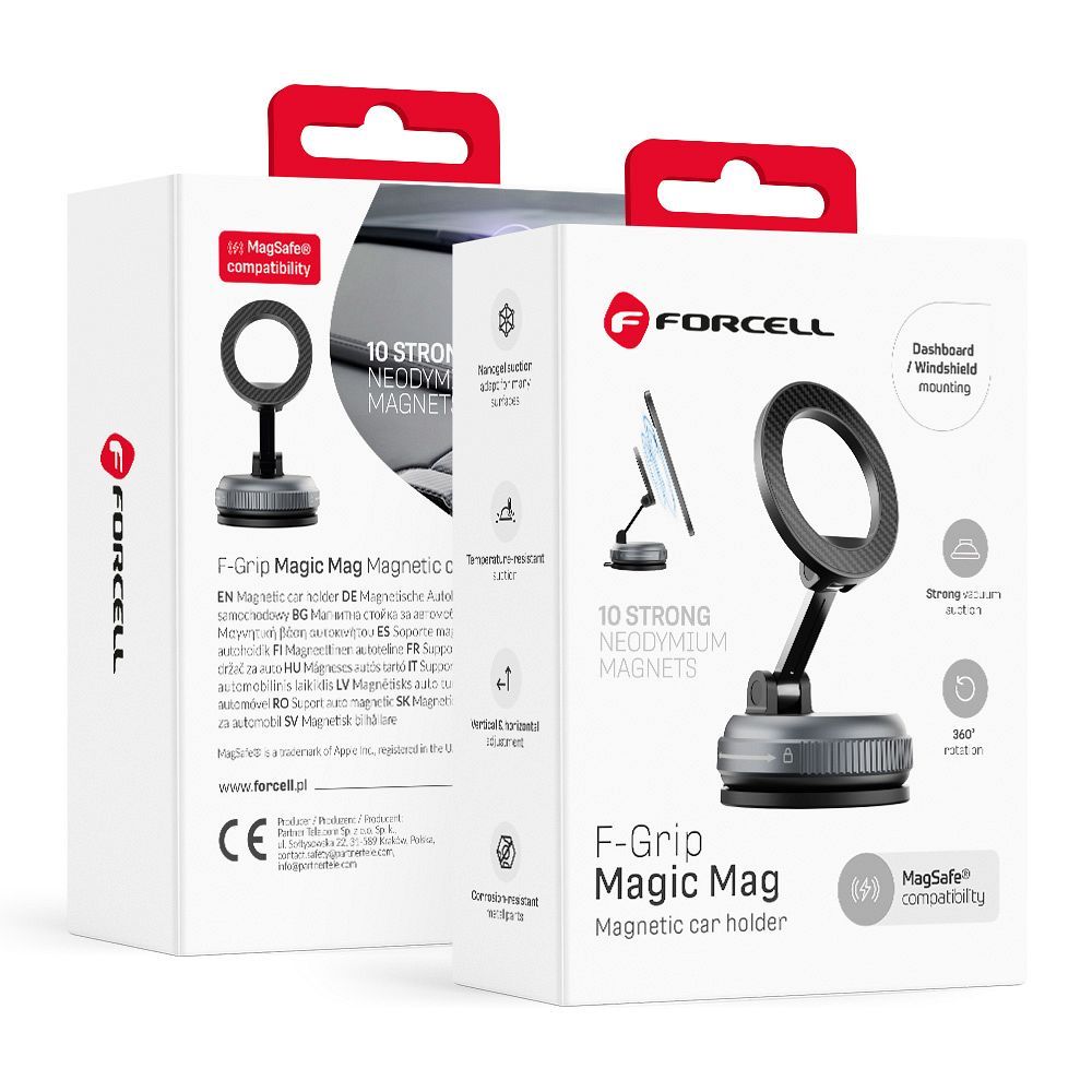 Forcell F-Grip Magic Mag iminapaga magnetiline auto telefonihoidik, MagSafe'iga ühilduv – must