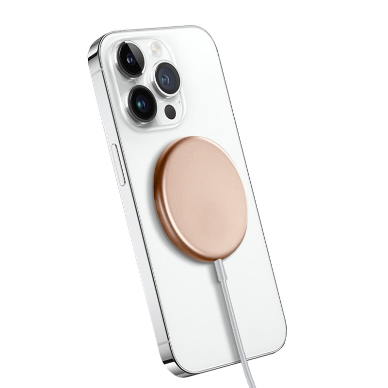 Crong MagSpot alumiiniumist 15 W magnetiline juhtmevaba laadija, MagSafe'iga ühilduv, kuldne