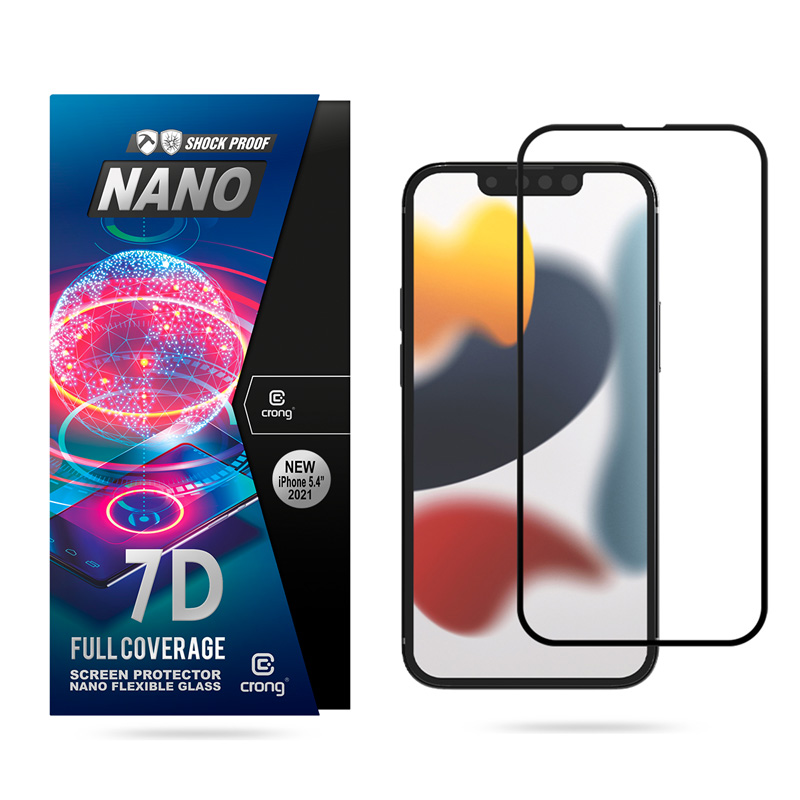 Crong 7D Nano Flexible Glass 9H kogu ekraani kattev hübriidne ekraanikaitse seadmele iPhone 13 Mini