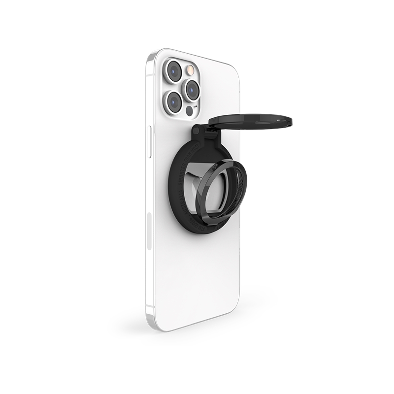 STM MagLoop 3-in-1 MagSafe'i tarvik iPhone'ile: sõrmeaas, tugijalg ja pudeliavaja, must