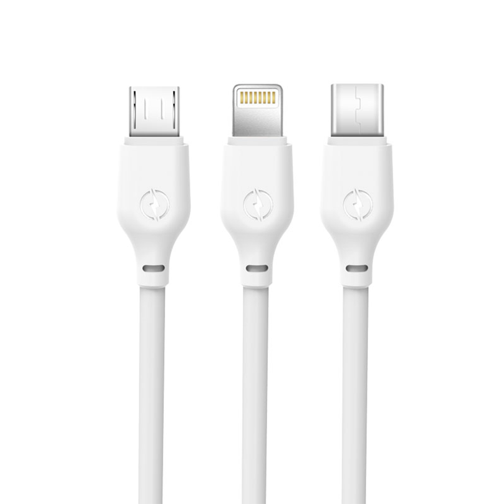 Кабель XO NB103 3-в-1 USB-A с разъёмами Lightning, USB-C и Micro-USB, 1 м, 2,1 А — белый