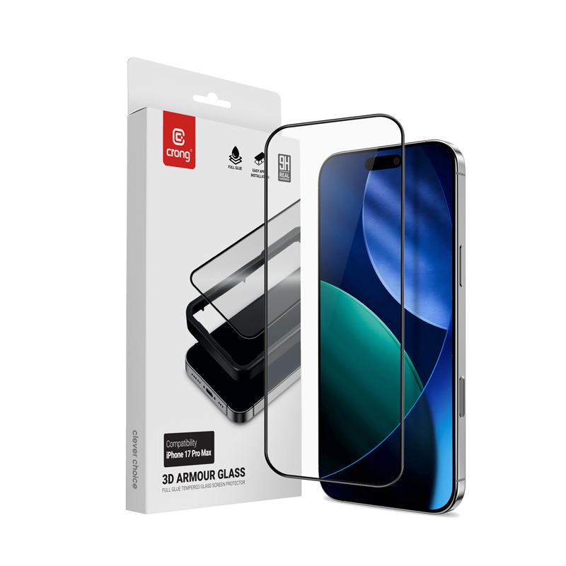 Crong 3D Armor Glass karastatud ekraanikaitseklaas seadmele iPhone 17 Pro Max koos paigaldusraamiga